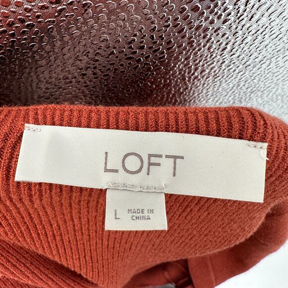 Loft Blouse Top WMNS L Ribbed Knit Rust Orange Ruffled Short Sleeve Square Neck - Picture 5 of 6